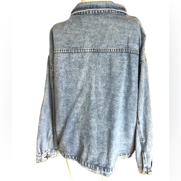 Distressed Plushe Cotton Button Down Jean Jacket - Picture 4 of 12